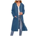 thumbnail image 2 of safuny Long Hoodies for Women Zip Up Hooded Sweatshirt Solid Color Casual Long Sleeve Fleece Jacket with Pockets Fall Winter Navy _P S, 2 of 5