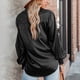 thumbnail image 3 of Camisa de manga larga con solapa Camisa con botones lavable a máquina suelta de fibra de poliéster de moda para mujer Negro XL, 3 of 5