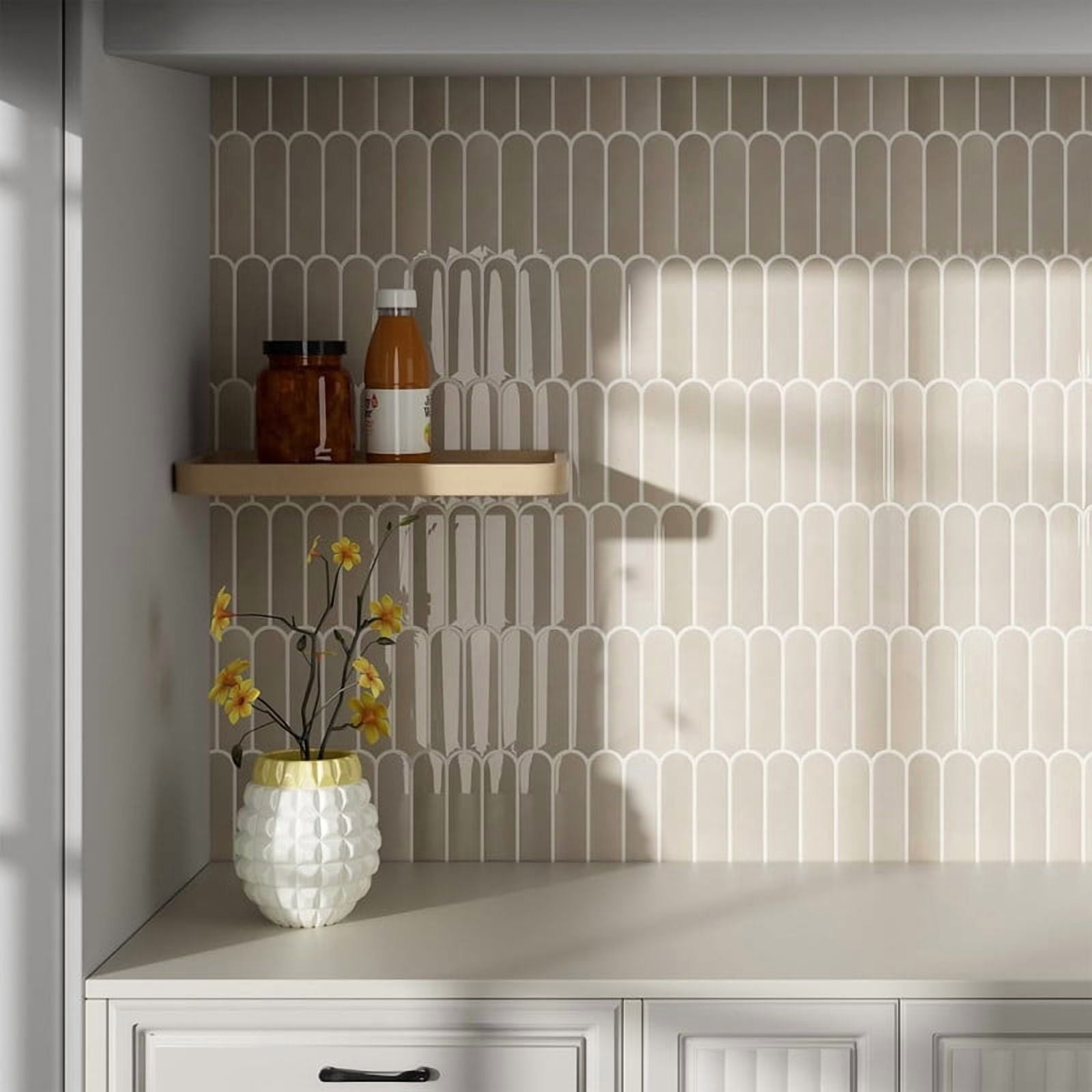 Easy4Home 10Pcs 3D Peel and Stick Backsplash 12"x12" Self-Adhesive Wall Tile for Kitchen Bathroom, Beige