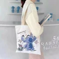 thumbnail image 3 of Bolsa de lona Stitch Disney para mujer, con dibujos animados de anime Stich, reutilizable, para la escuela, con cremallera interior, regalo para niña, 3 of 5