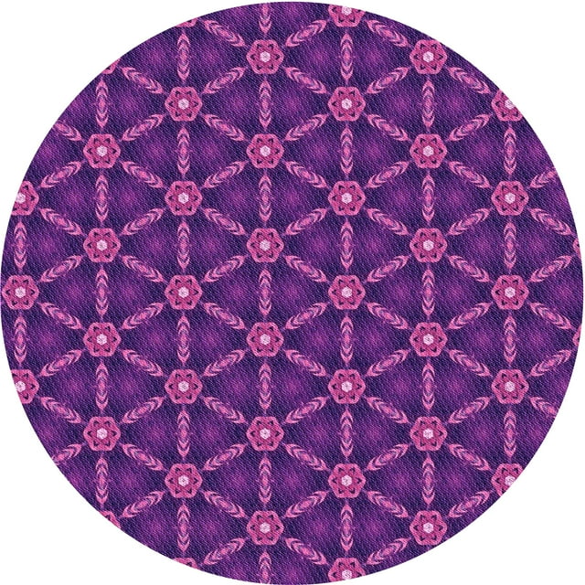 Ahgly Company Machine Washable Indoor Round Transitional Dark Magenta Purple Area Rugs, 3' Round