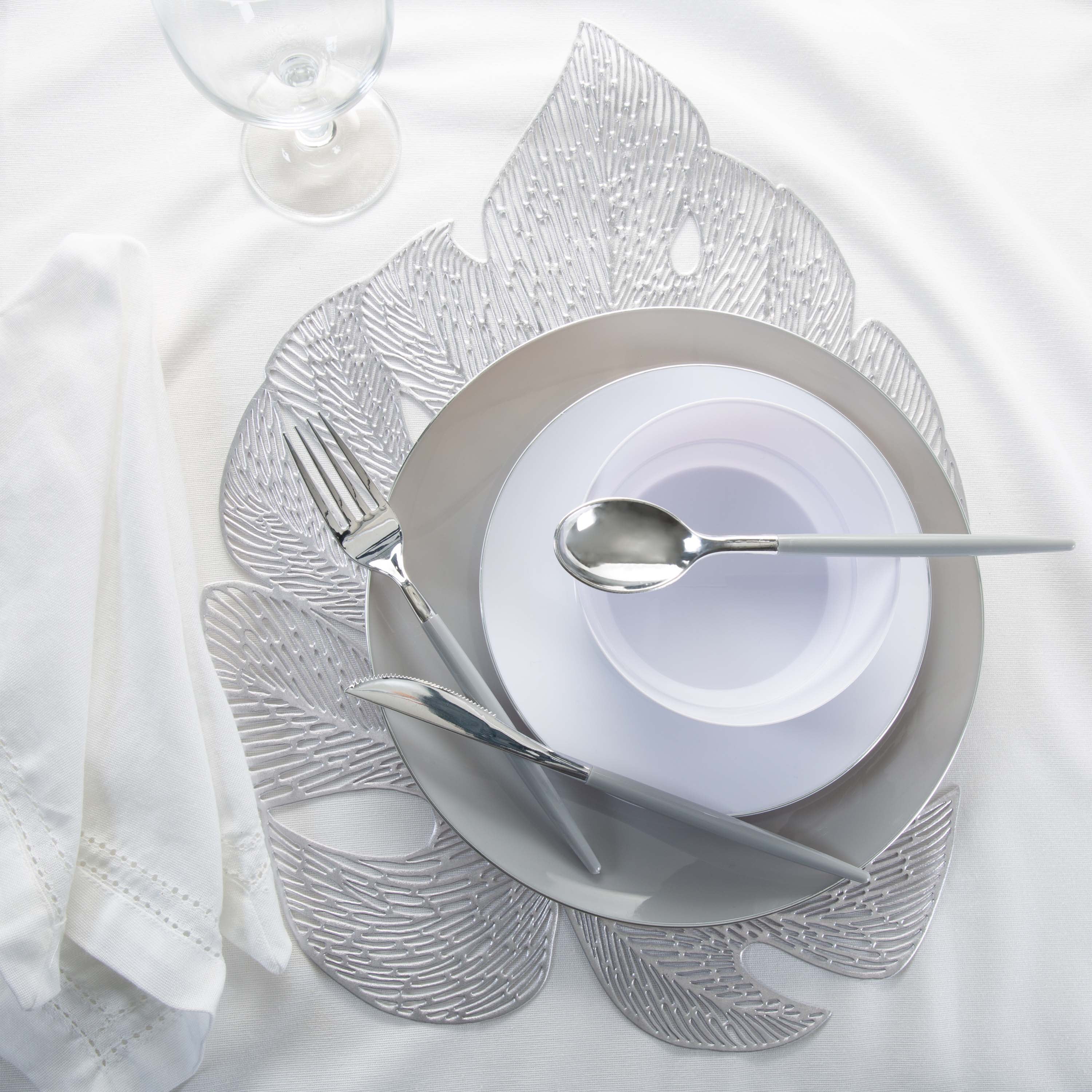 Home Details Set of Four Leaf Shape Table Place Mat, Silver