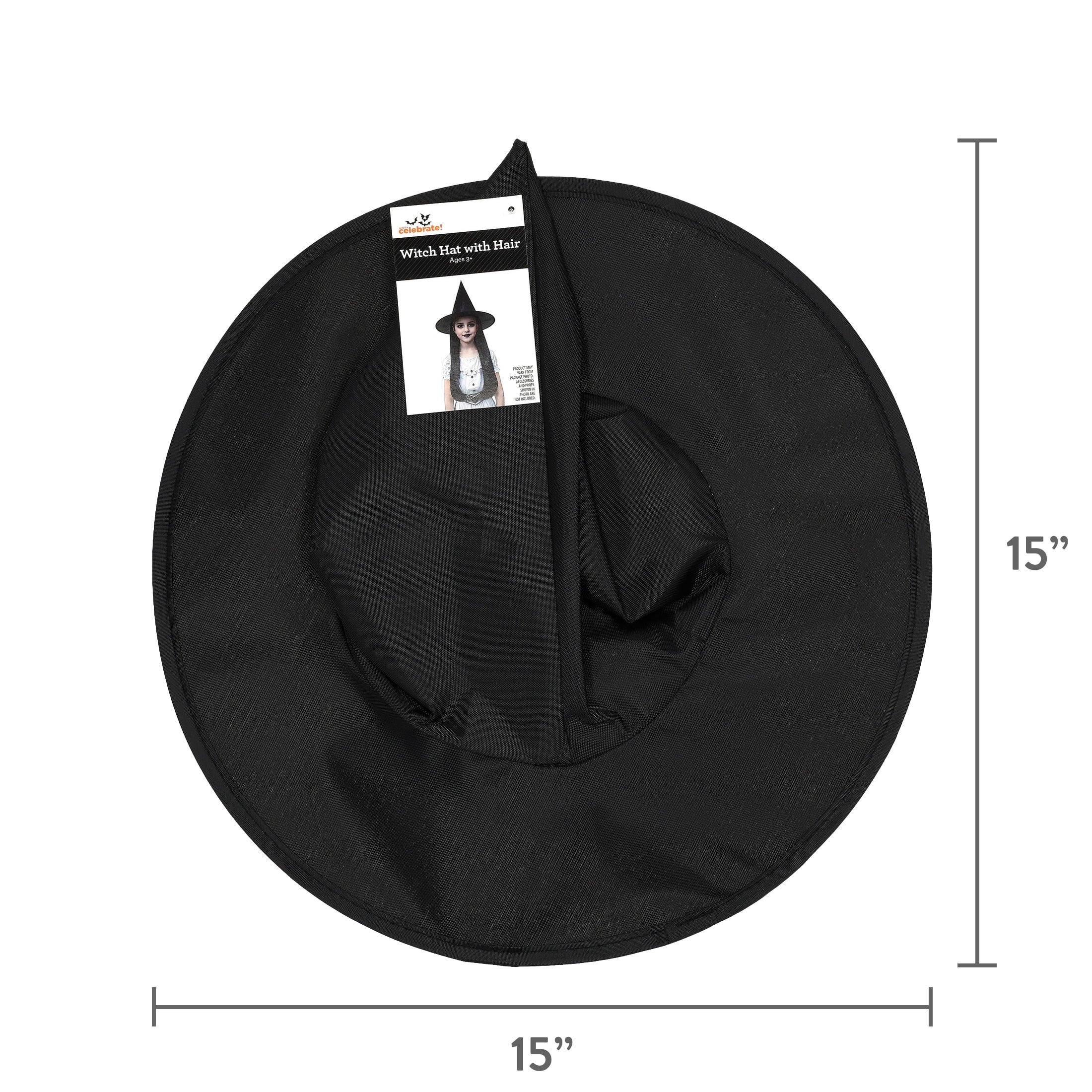 Witch Hat with Hair Costume Accessory for Children, Black, Halloween by Way To Celebrate
