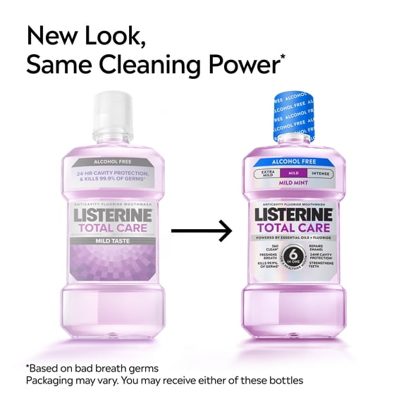 Listerine Total Care Anticavity Mouthwash Mild Mint No Burn Alcohol Free, 2 Pack of 33.8 fl oz
