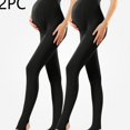 thumbnail image 2 of Lumosvexa Maternity Thermal Tights 2 Pack Over The Belly Stretchy Skinny Fit Winter Warm Soft Maternity Leggings Black Free Size, 2 of 3