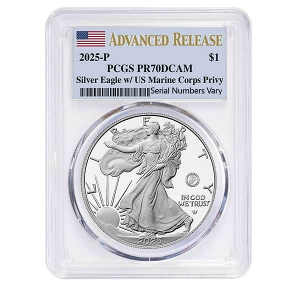 2025-P Marine Corps Privy 1 oz Proof Silver American Eagle PCGS PF 70 AR