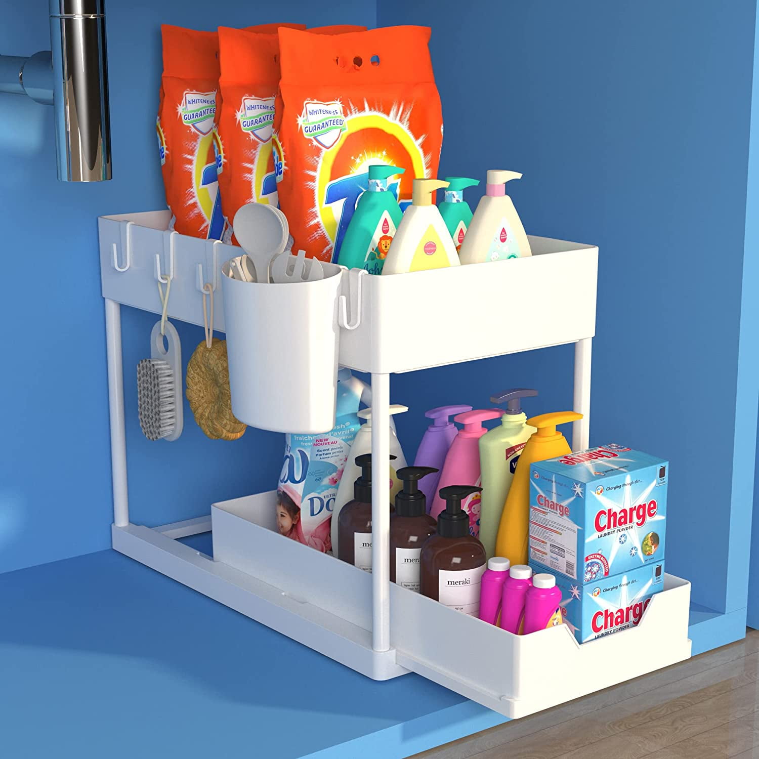 2 Tier Under Sink Organizers and Storage Pull Out Sliding Drawer, Under