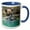 Blue/White, variant on 3drose, Alaska, Lake Clark. Grizzly Bear Sitting in the Water Holds Fish., 11oz Two-tone Black Mug