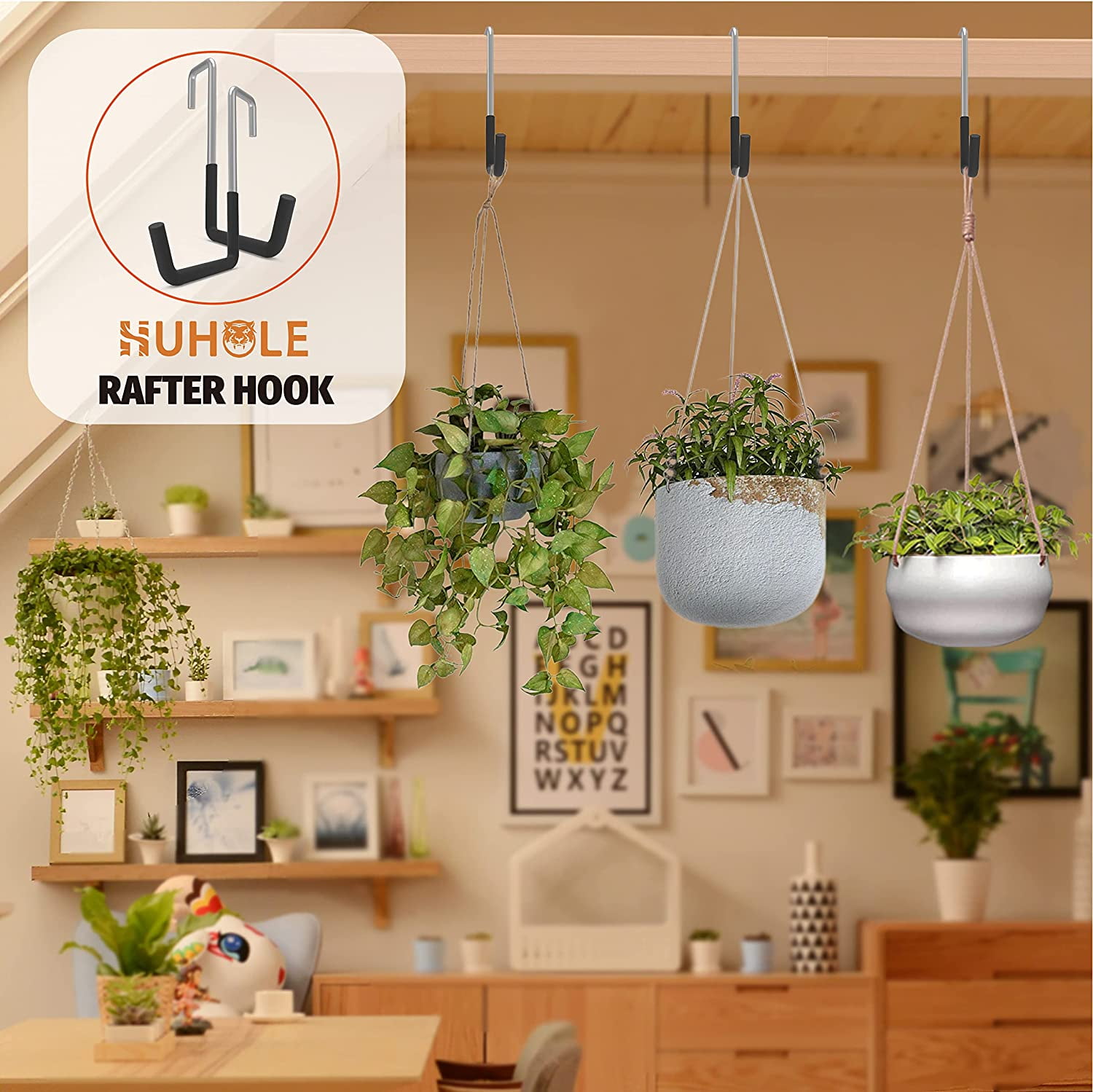 HUHOLE Heavy Duty Storage Hooks, 4PC Rafter Hangers, Pegboard Garage Organizer, Large S Hooks - View #11