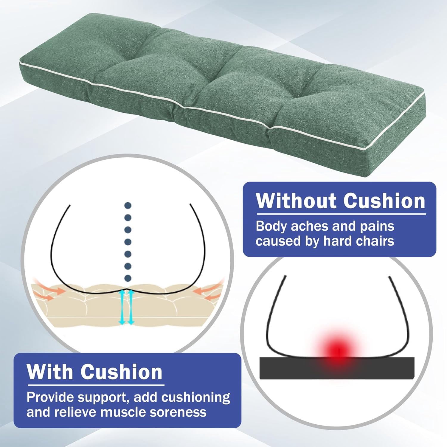 Bench Cushions for Outdoor Furniture, 42 x 16 Inch Outdoor Bench Cushion, Patio Bench Cushion with Durable Ties, Long Patio Seat Cushions for Garden, Indoor, Kitchen&Dining, Green