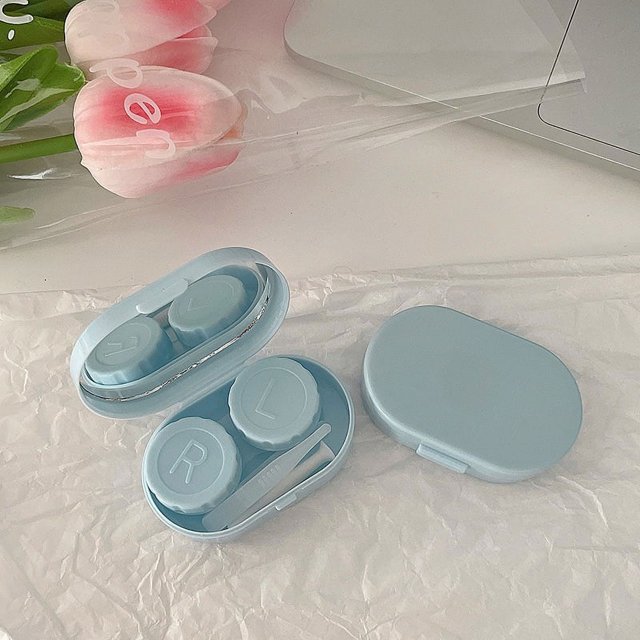 Hermosa caja para pupilas, pequeña, mini, de color sólido, para el cuidado del corazón de las niñas, caja complementaria para lentes de contacto, caja doble