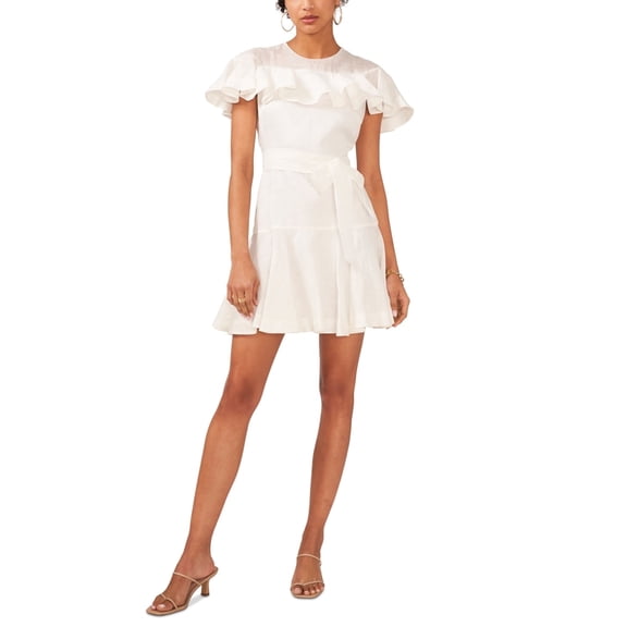 Cece, Ruffled Flutter-Sleeve Dress, Women's 8, White