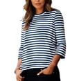thumbnail image 3 of Fwqbns Womens 3/4 Sleeve Shirts Trendy Casual Crew Neck Color Block Tops Fashion 2026 Regular-Fit Striped Print Basic Tee Blouses, 3 of 3