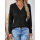 thumbnail image 4 of Blusas de Punto Gofre para Mujer, Blusas Casuales de Larga con Farol, Cuello en V, Camisetas Oversize. Negro L, 4 of 8