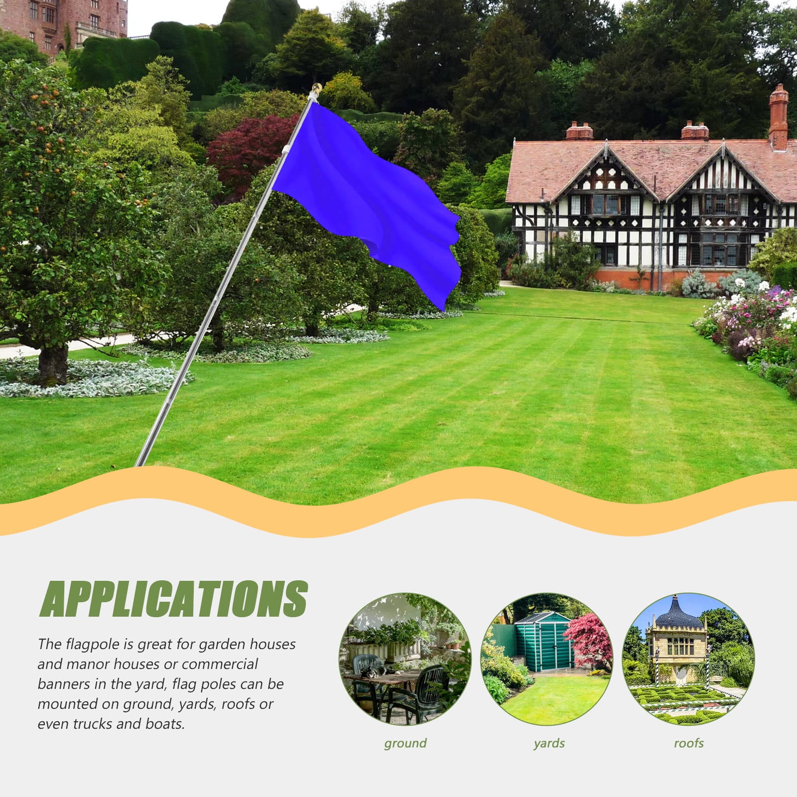 DINHEAROM Outdoor Flagpole Set with Rustproof Finish, Rotating , 190x2x2 cm Flag Pole for Yard, Garden, Patio