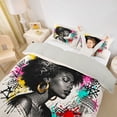thumbnail image 2 of Castle Fairy Black Girl Duvet Cover King,Abstract Graffiti Splash King Bedding,Black Beige,Grey Reversible,1 Duvet Cover and 2 Pillowcases, 2 of 6