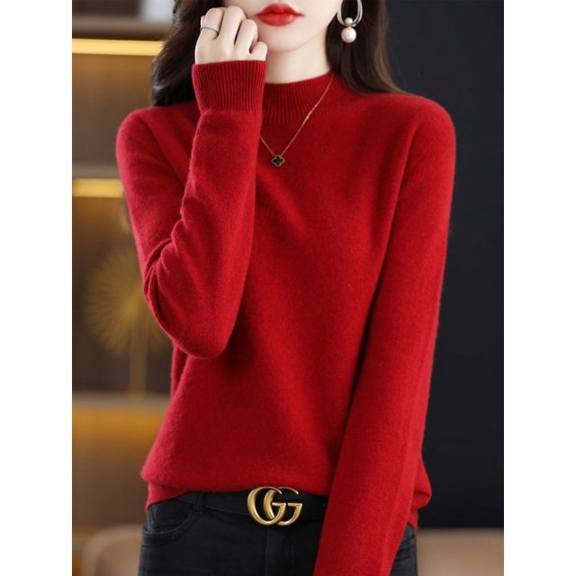 Suéter de cachemira 100 % lana merino, suéter de punto para mujer, jersey de cuello alto de manga larga, ropa de otoño e invierno, jerséis cálidos