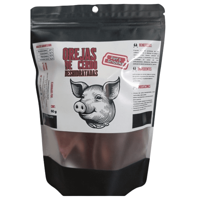 Premio Deshidratado de Orejas de Cerdo, Carnivoro Pet Snacks, 60 g