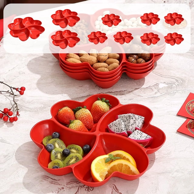 YYV Assiettes de Service pour Collations Rouges Divisées Plateau de Fruits et Noix de Festival Plat de Service Élégant à Sections pour Fête pour Recevoir à la Maison Amuse-Gueules Charcuterie Dessert Présentation et Organisation de Table