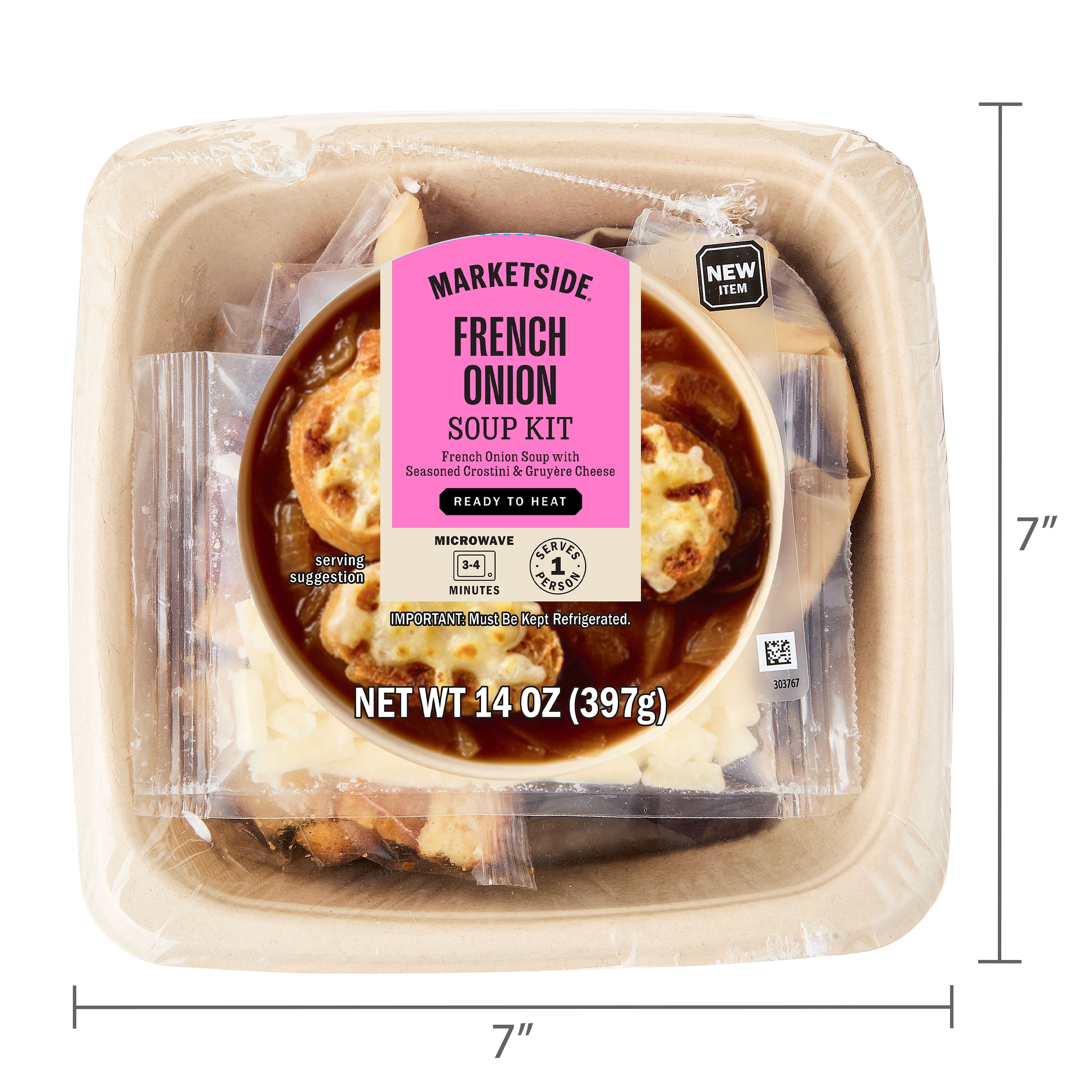 Marketside Ready to Heat French Onion Soup Kit Bowl, Fresh Deli Soup, 14 oz (Refrigerated)