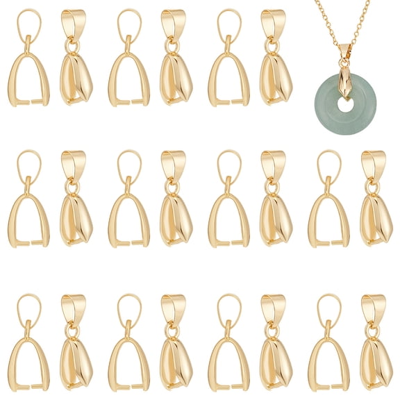 50Pcs Pinch Bails for Pendant 14K Gold Plated Necklace Pendant Clasps Metal Ice Pick Connector Bails for Necklace Jewelry Making Hole 4x6mm