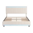 thumbnail image 3 of BTMWAY Queen Size Upholstered Platform Bed with LED Lights, Sockets and USB Charging Ports, Linen Fabric Queen Bed Frame with Headboard and 4 Storage Drawers, No Box Spring Needed, Beige, 3 of 12