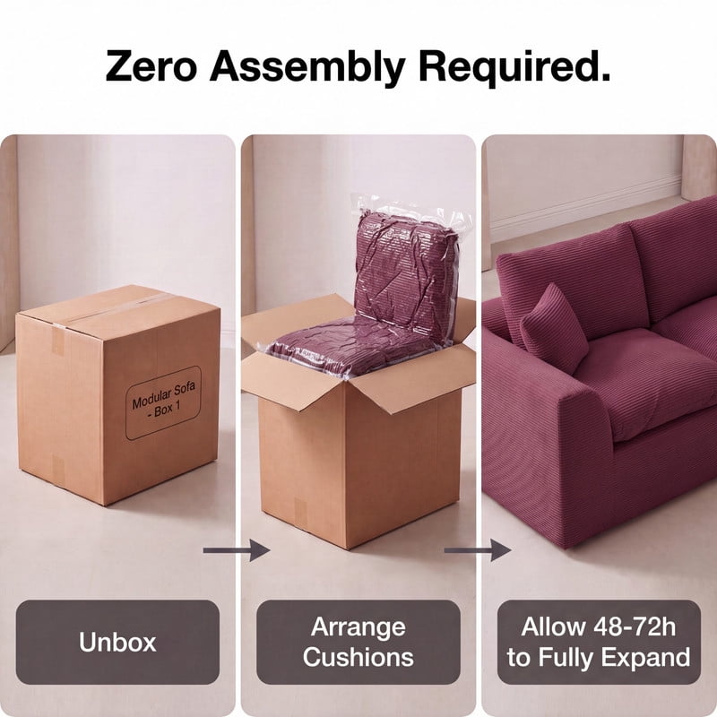 Gewnee Loveseat Sofa, Modular Cloud Couch, Corduroy 2 Seater Sofa with Removable Covers, No Assembly Required,WINE RED