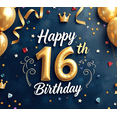 thumbnail image 4 of Happy 16th Birthday Themed Background Banner with Balloons Stars and Cakes for Birthday Party Decorations Photography Props Party Supplies Decor Backdrop, 4 of 8