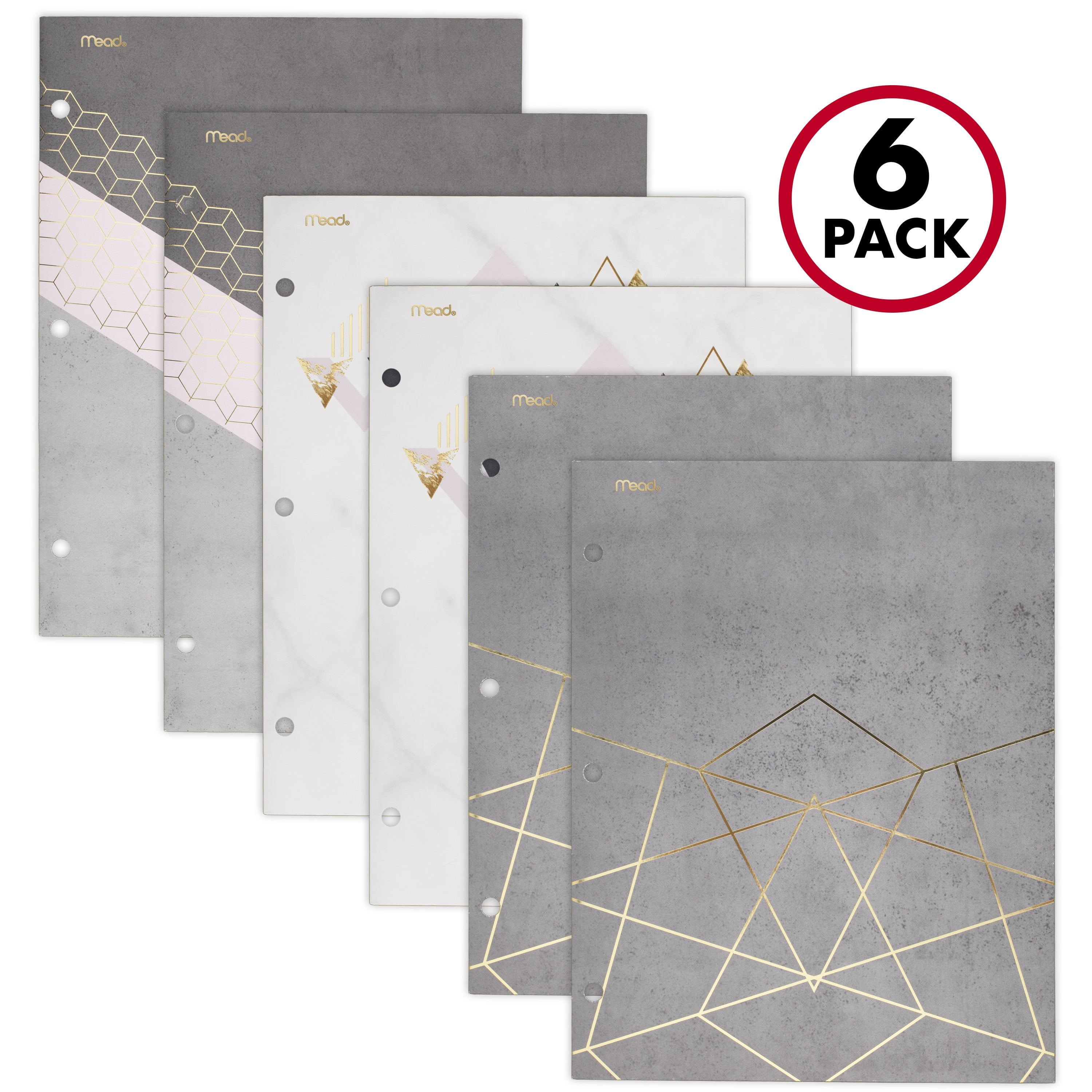Mead Modern Chic 2Pocket Paper Folder, Assorted, 6 Pack (38198