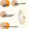 thumbnail image 3 of MMBM 18 Rolls - 5 Mil - Utility Grade General Purpose Masking Tape Water & Oil Resistant, Quality Adhesive, Mutipurpose, Ivory, 1/2" x 60 Yards, 3 of 6