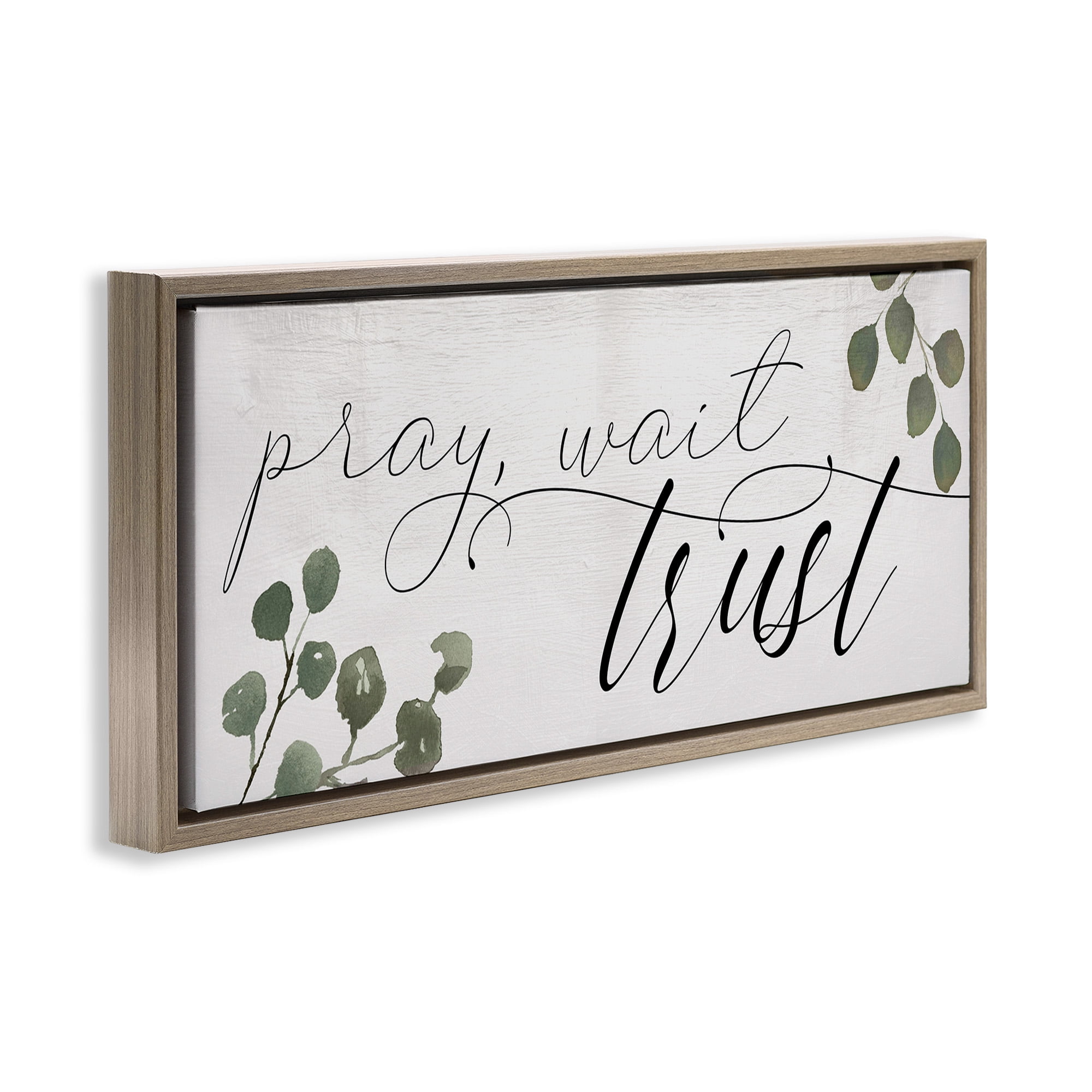Stupell Industries Pray Wait Trust Phrase Religious Painting Brown Floater Framed Canvas Art Print Wall Art, 25 x 11