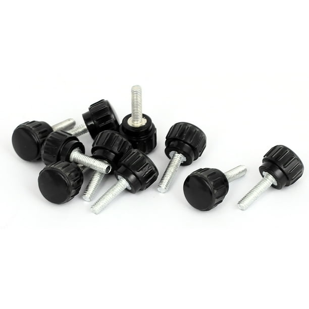 M4 x 15mm Male Thread Plastic Knurled Head Clamping Knob Jig Black