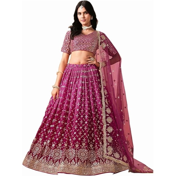 Latest South Asian Wear Style Bridal Wear Beautiful Lehenga Choli Outfits Collection ( Wine, XXS - 34 )