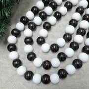 Holiday Time 14mm Black and White Wood Bead Christmas Decorative Garland, 12 Feet