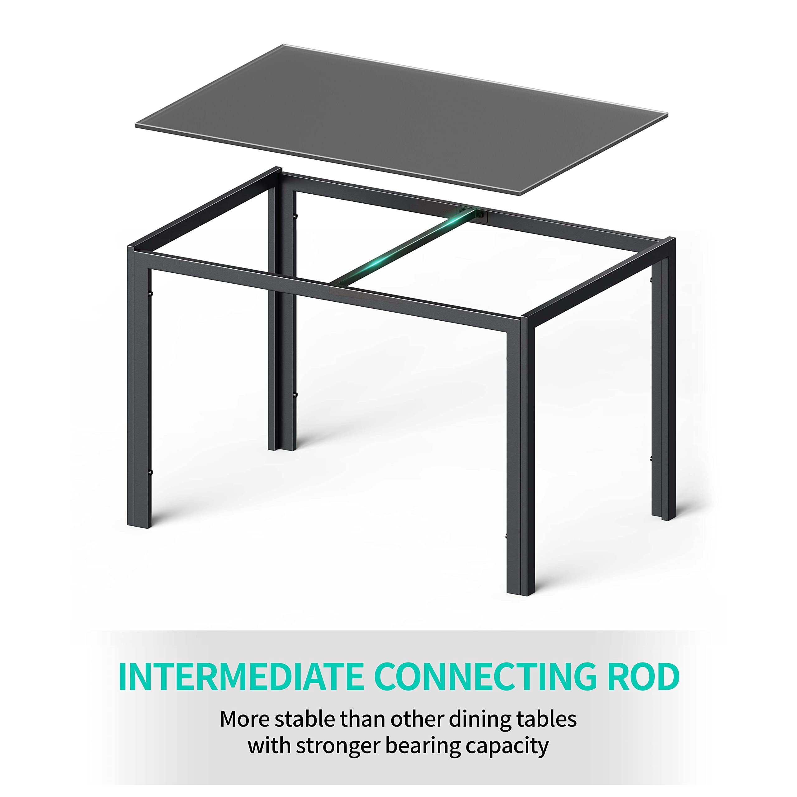 Lofka Glass Dining Table Set for 4, Dining Room Sets with 4 Back Support Chairs for Dinner, Black