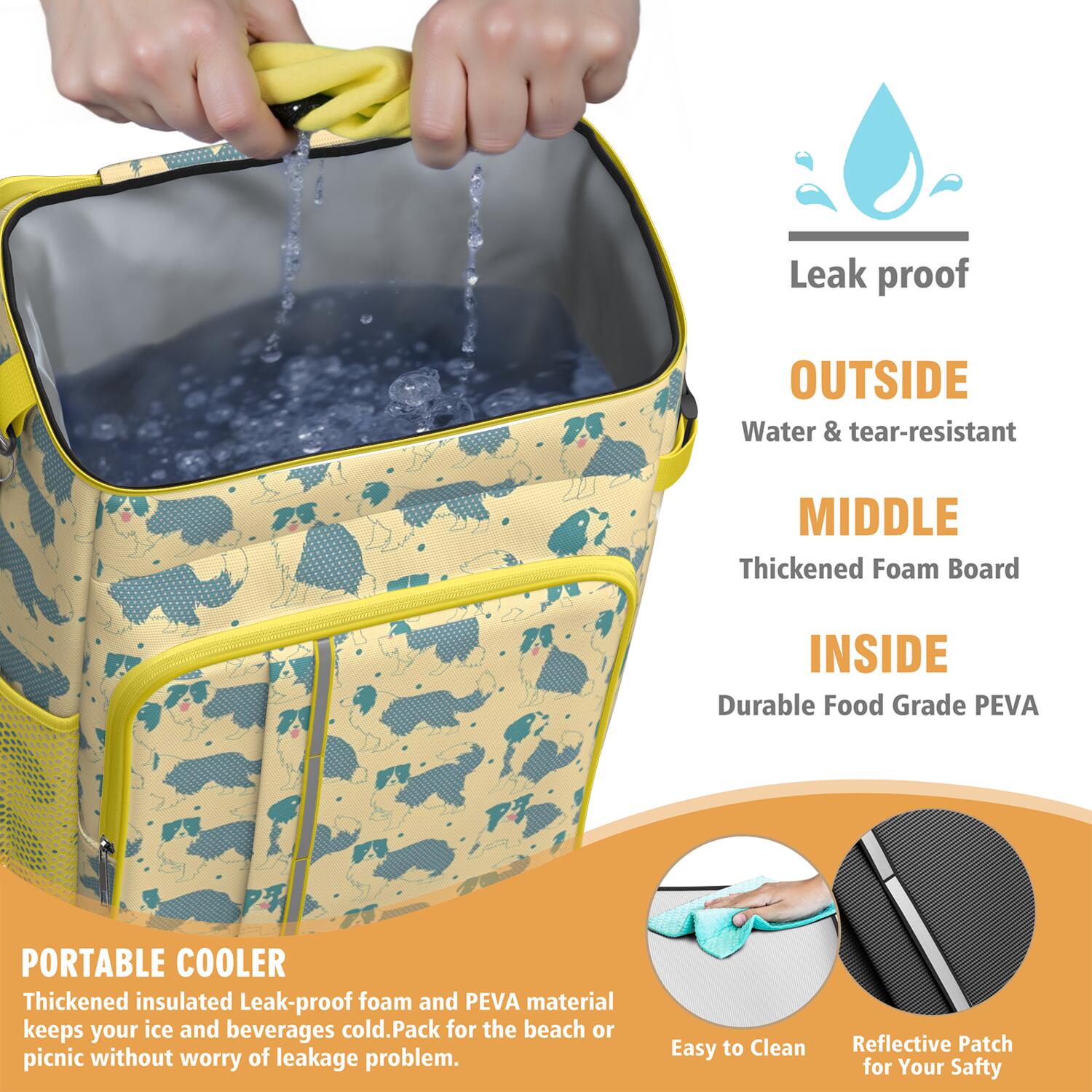 Travel Cooler Bag - Border Collie Camping Beer Cooler Backpack with Bottle Opener- Waterproof Insulated Picnic Backpacks - Cooler Bag for Beach
