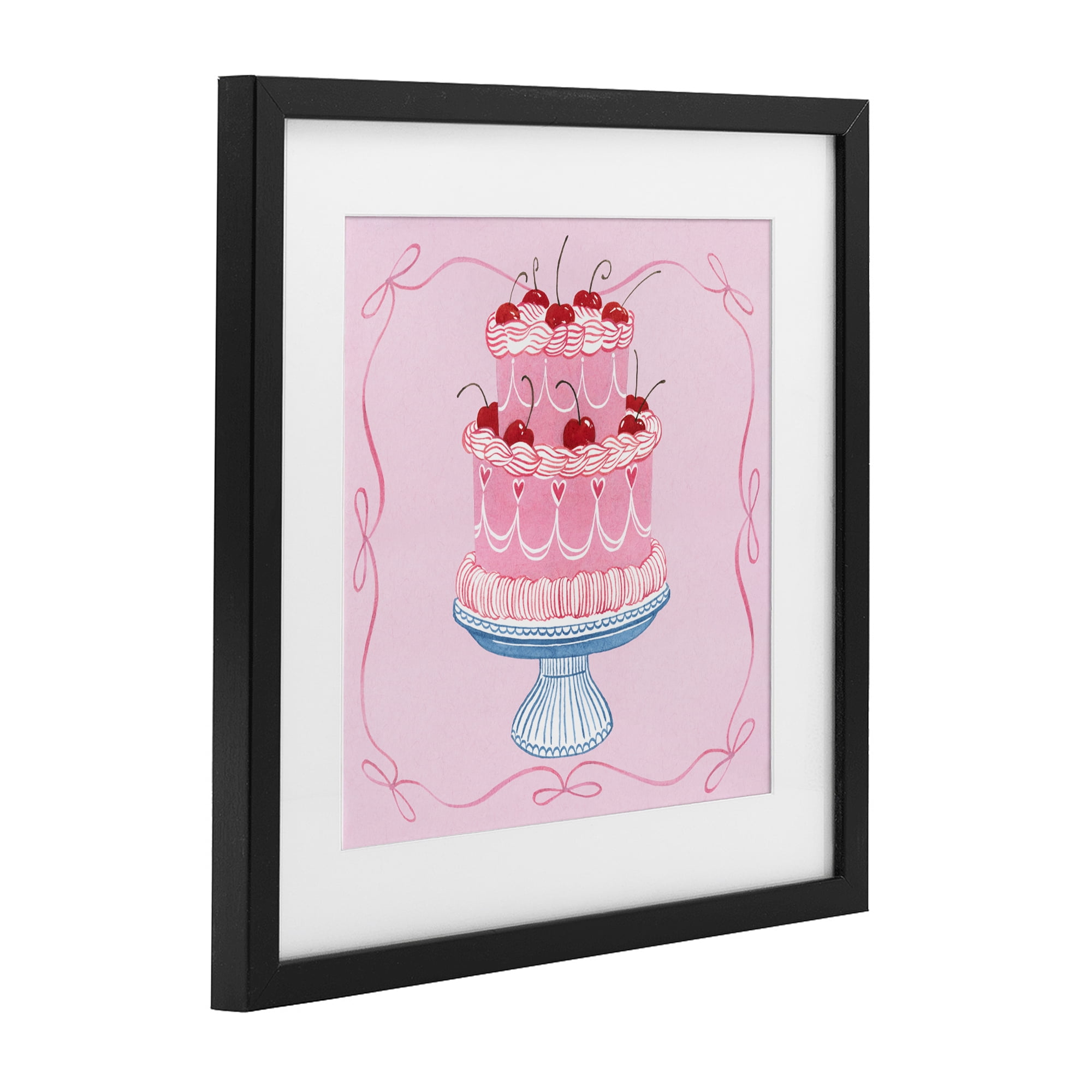 Stupell Industries Romantic Pink Cherry Cake Black Framed Print Under Glass, design by Grace Popp