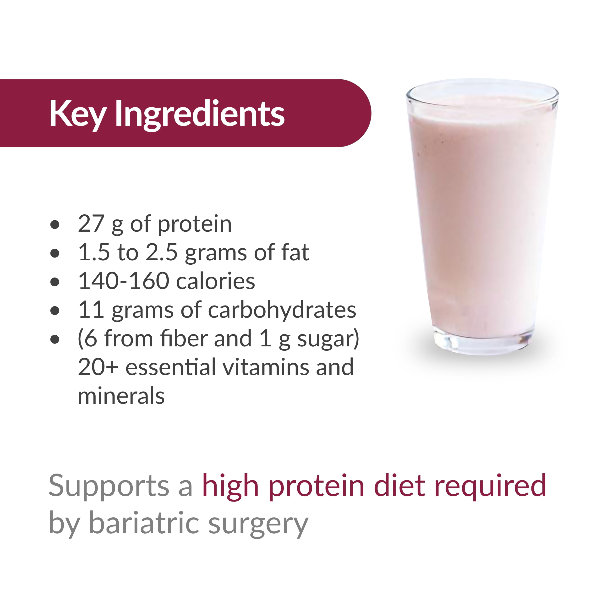 Bariatric Advantage High Protein Meal Replacement Drink Mix, Protein Powder Whey Isolate for Gastric Bypass and Sleeve Gastrectomy Patients, 27g Protein, Lactose Free - Strawberry - 28 Servings