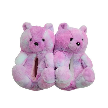 

Teddy Bear Slippers for Women and Girl Home Indoor Winter Shoes Soft Cute Warm Anti-Slip Faux Fur Cartoon Slippers(Purple Color)
