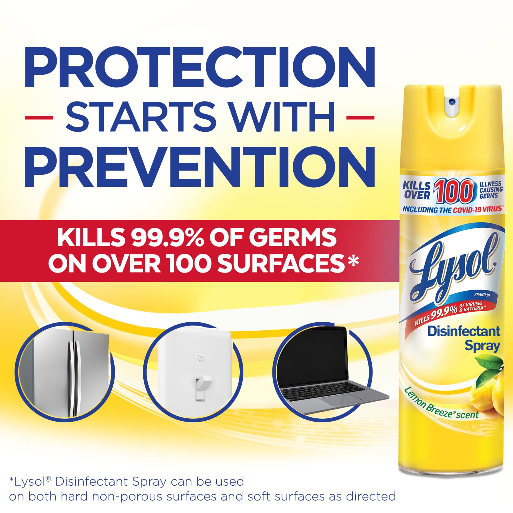 Lysol Disinfectant Spray, Lemon Breeze, 19oz, Tested and Proven to Kill COVID-19 Virus, Packaging May Vary