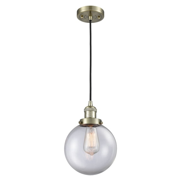 Innovations 201C-AB-G202-8-LED Large Beacon 1 Light Mini Pendant part of the Franklin Restoration Collection, Antique Brass