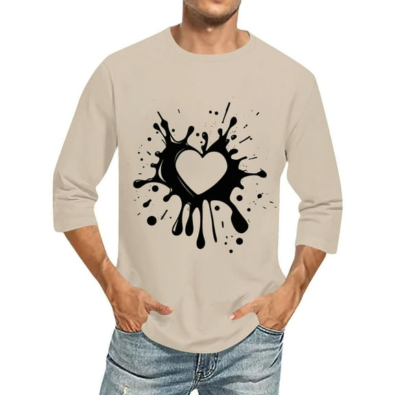 HaoXianJian Mens Heart Print Graphic Tees 3/4 Sleeve Tops Casual T Shirt Loose Basic Shirts Plus Size 2X 3X 5X