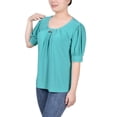 thumbnail image 2 of NY Collection Women's Petite Short Sleeve Balloon Sleeve Top with Hardware, 2 of 4
