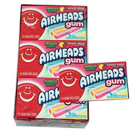 Airheads Sugar Free Gum - Paradise Blend Raspberry Lemonade Flavor, 14 Stick Package - 12 Count Display Box