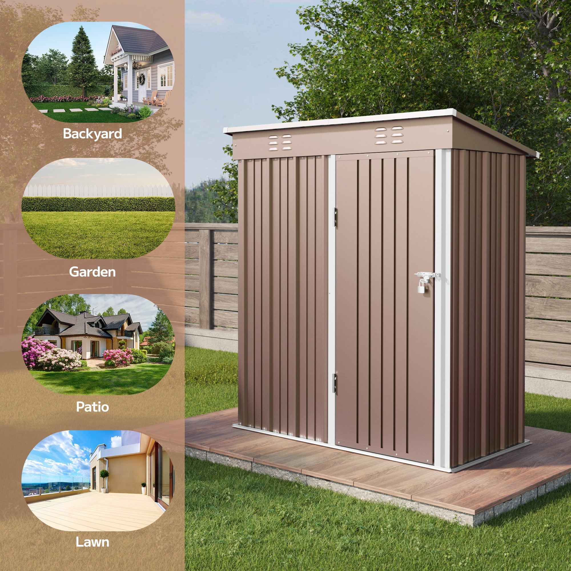 5'x3' Outdoor Storage Shed, Asofer Shed and Outdoor Storage Clearance, Weatherproof Tool Shed, Brown