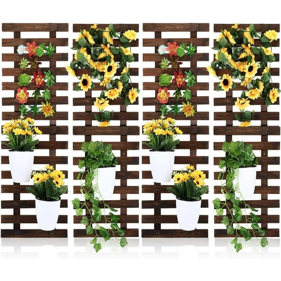 ZALIX 4 Pcs Wall Planter Wooden Orchid Hanging Planter for Indoor Plants Wall Mount Planter Stand Frame Display Air Plant Holders Outdoor Vertical Rack Wall Decoration for Garden (12 x 35 in)