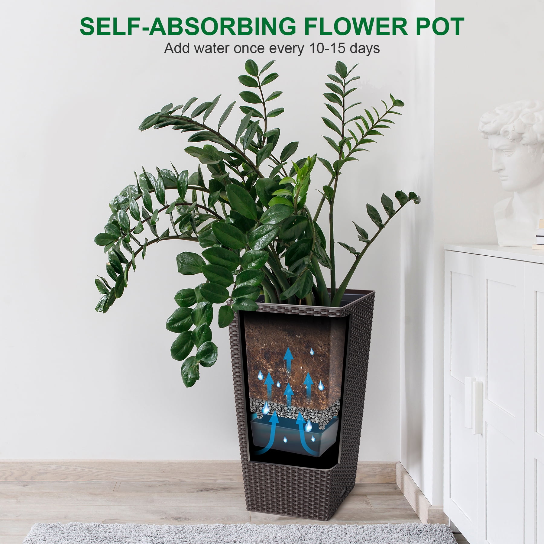 Plant Pots Set of 2,23" Tall Flower Pots,Tapered Tall Planters with Automatic Watering,Built-in Drainage,Water Level Monitor,Decor Flower Pots,Large Planters for Outdoor Indoor Plants