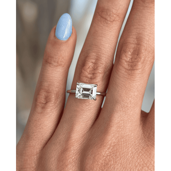ESTE ORIGIN 2.00Ct East-West Emerald Cut Moissanite Solitaire Engagement Ring – Hidden Halo in 14K Yellow Gold for Women US 6.5