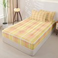 thumbnail image 3 of Castle Fairy Minimalist Watercolor Plaid Zipper Queen Comforter Set with Fitted Sheet and 2 Pillowcases,Retro Faded Check Zipper Bedding Set,Apricot Pink Yellow,Reversible, 3 of 7