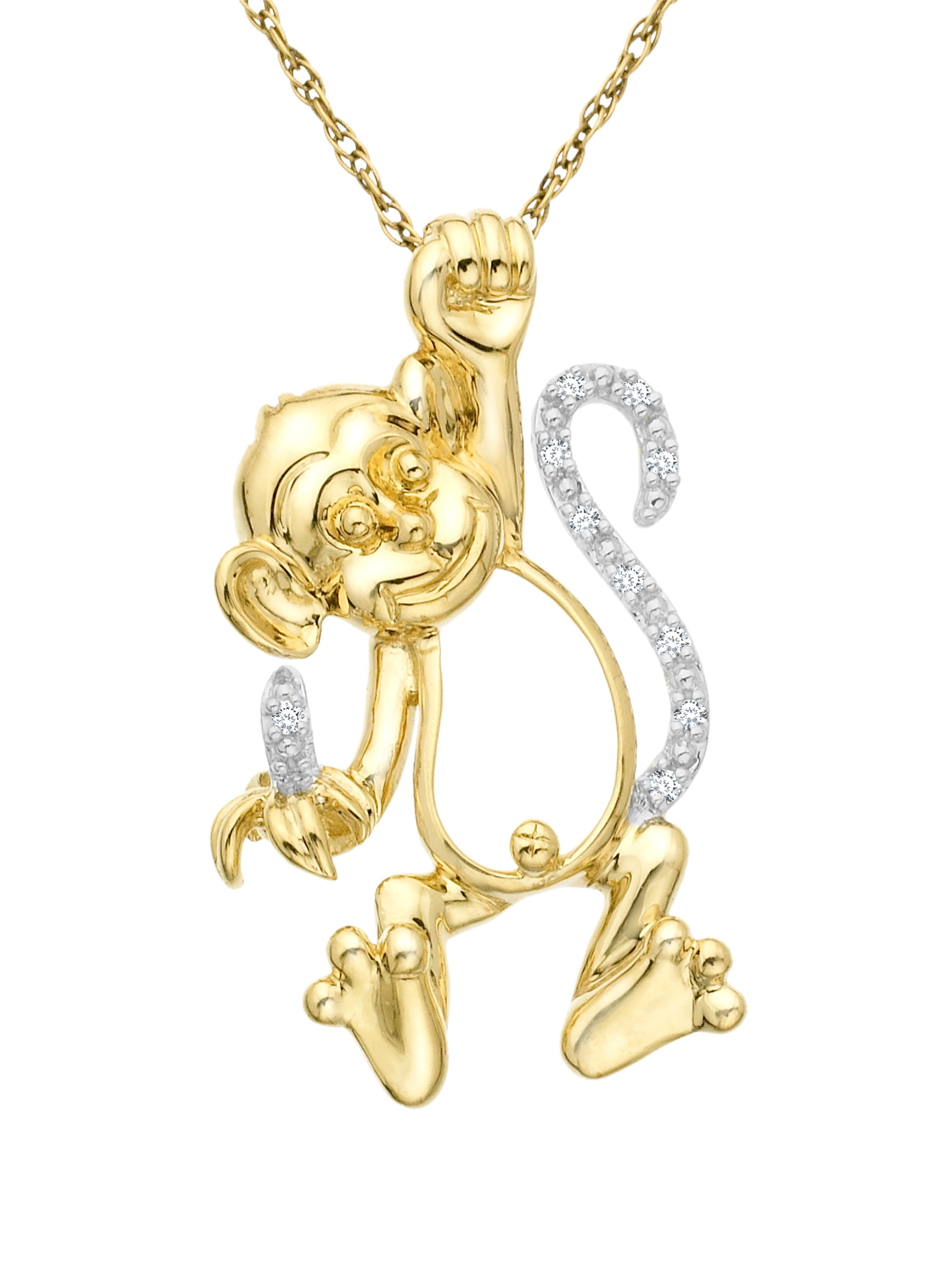 Monkey Pendant Necklace with Diamonds in 10kt Gold by Richline Group